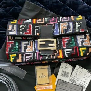Sold-100%Authentic Fendi Embroidered Baguette Bag